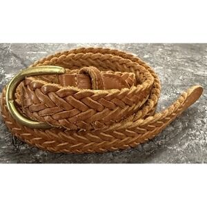 Surrey Womens Split‎ Braided Genuine Leather Brass Buckle Lt Tan Sz M